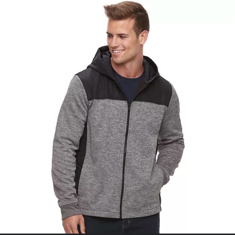 Apt.9 Mens Hooded Bomber Jacket Lightweight Coat Gray/Black Size L